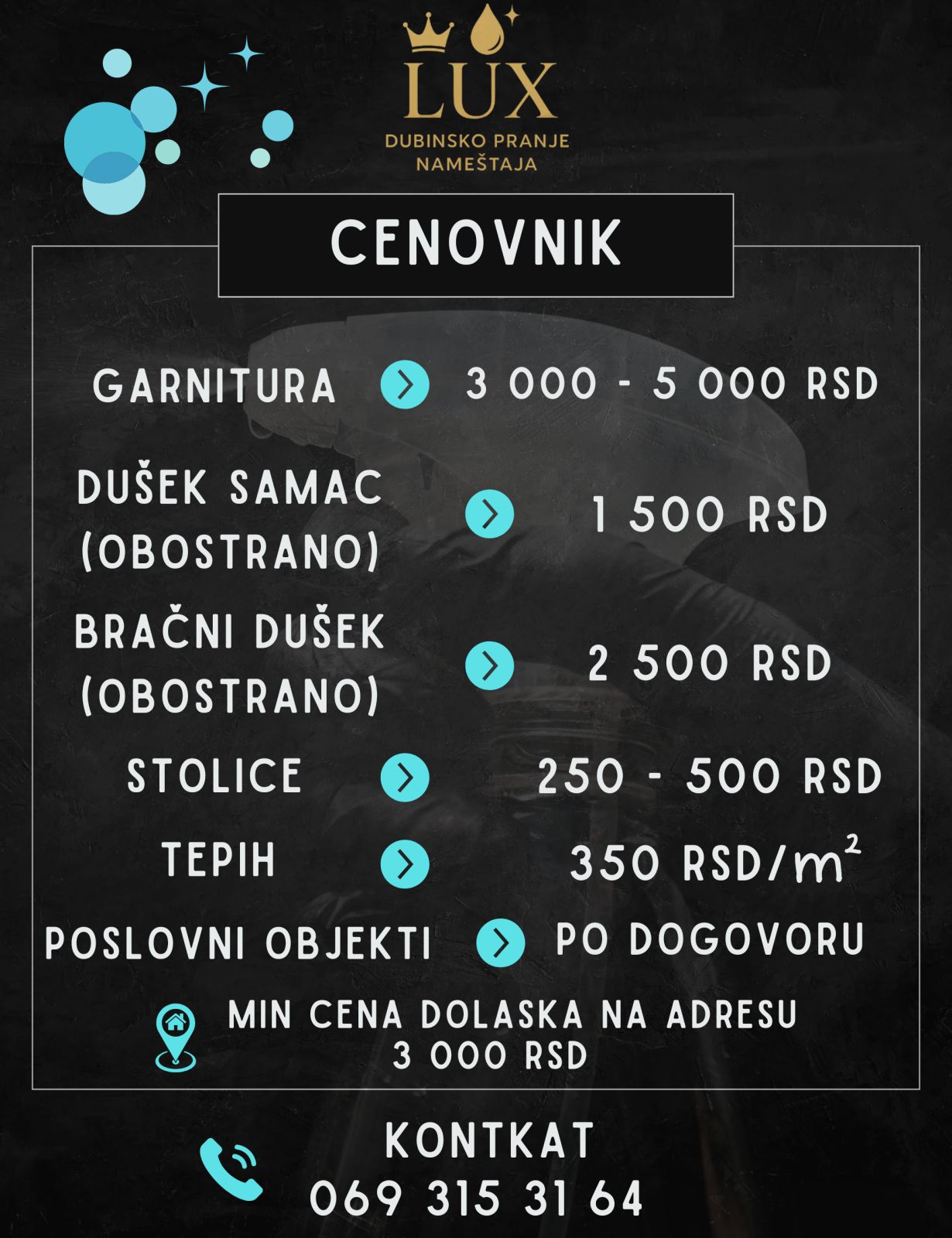 dubinsko pranje namestaja cena cene